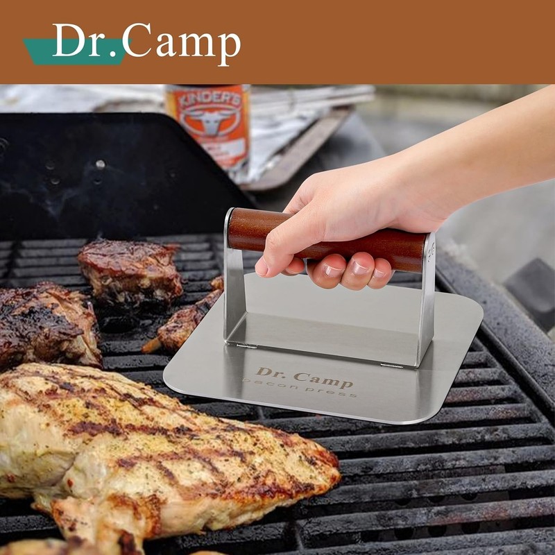 7-Inch Stainless Steel Burger Press with Ergonomic Wooden Handle - Perfect Sear gallery