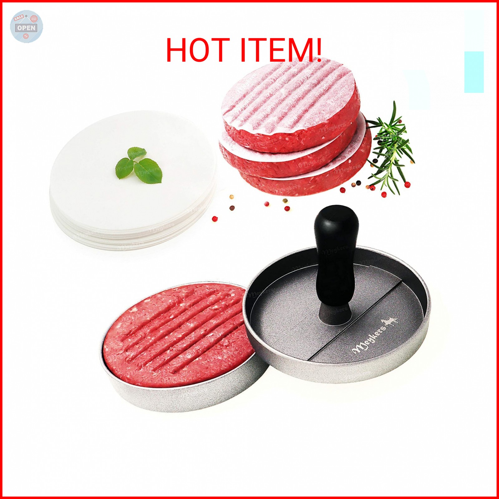 Meykers Burger Press 100 Patty Papers Set | Non-Stick Hamburger Press Patty Make gallery