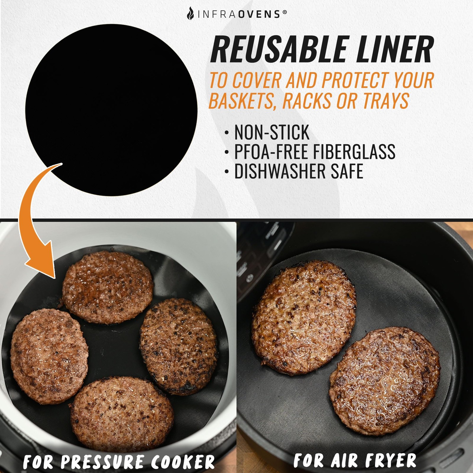 INFRAOVENS Air Fryer Liners Round Reusable Replacement for Small, Black gallery