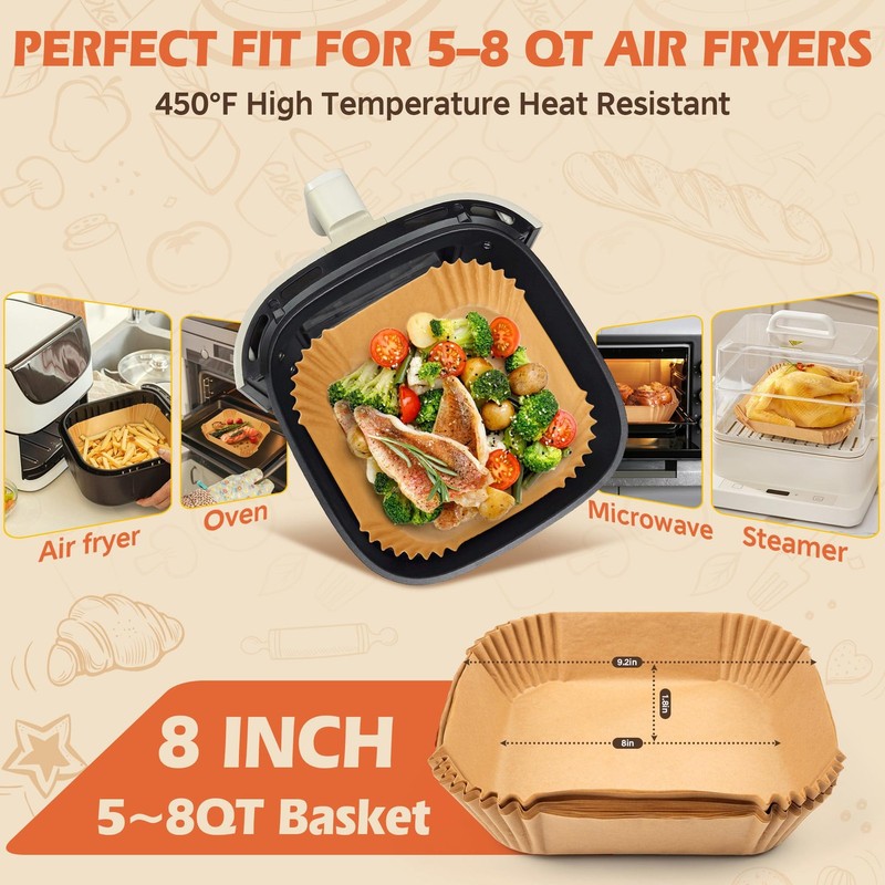 Air Fryer Liners Disposable, 125Pcs Parchment 8Inch-Square-125PCS, Yellow gallery