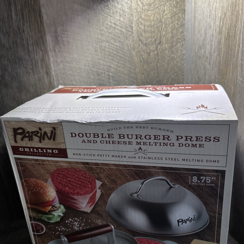 Parini Double Burger Press and Cheese Melting Dome-New in Box gallery