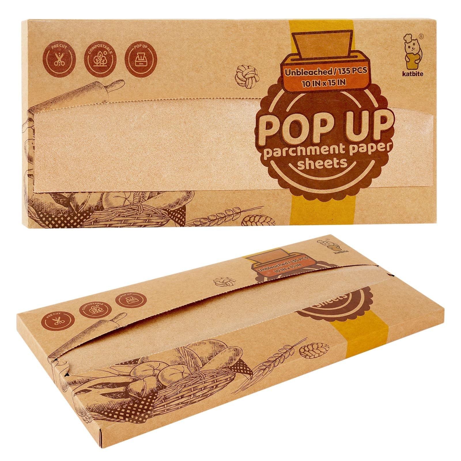 katbite 135Pcs 45 gsm Pop-Up Parchment Paper 10x15inch-135 Pcs-B, Brown gallery
