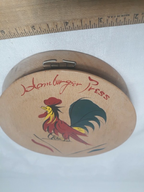 MCM Wooden Hamburger Press Rooster Japan - Excellent Condition. gallery