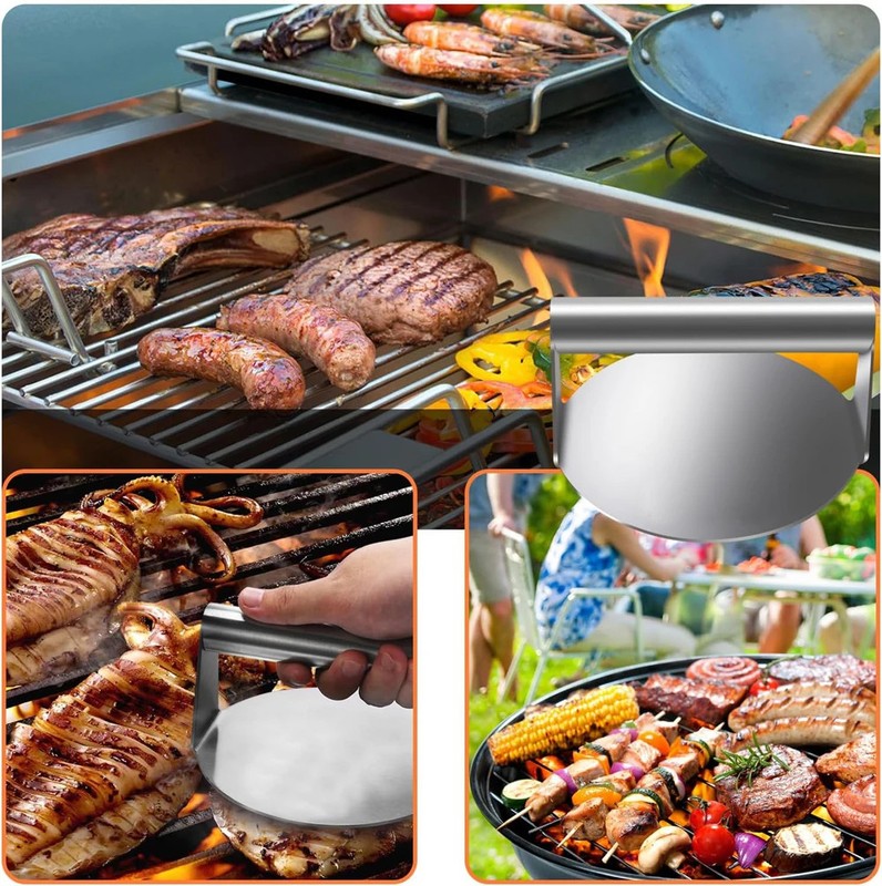 Stainless Steel Burger Press Smash Hamburger Patties Meat Masher Circular Meat gallery