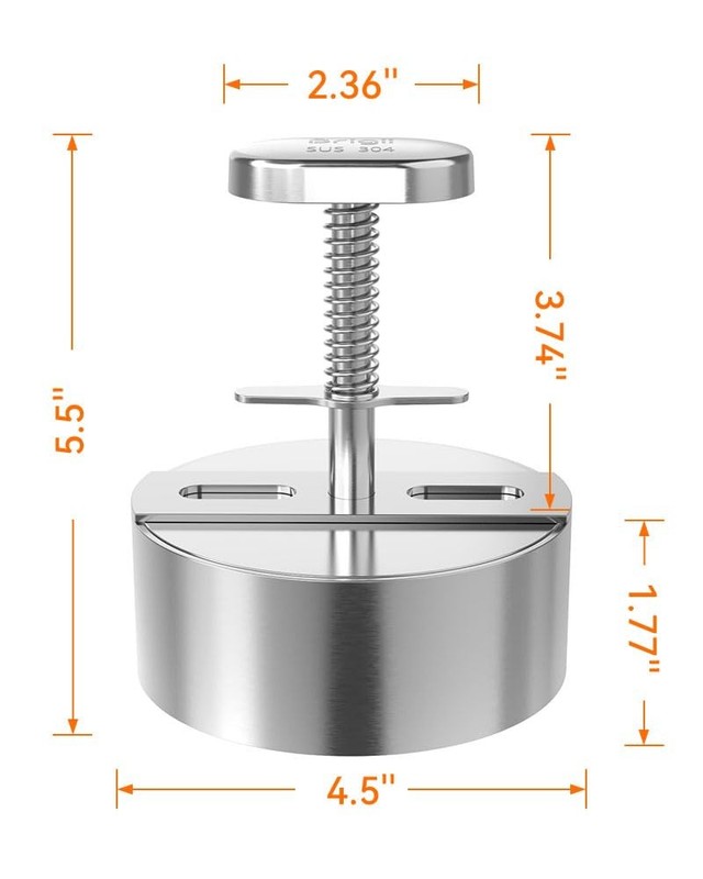 304 Stainless Steel Burger Press 4.5" Hamburger Patty Maker, Heavy Duty gallery