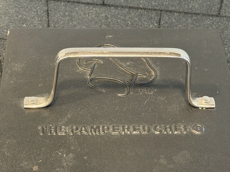 Pampered Chef Cast Iron Grill Press 8.5 In Heavy Logo Handle gallery