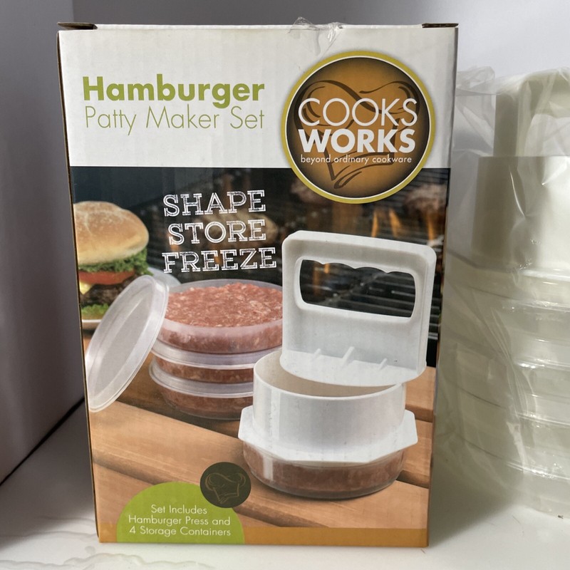 cooks Works 4 Hamburger Patty Maker BPA FREE Dishwasher Safe Easy Shape & Store gallery