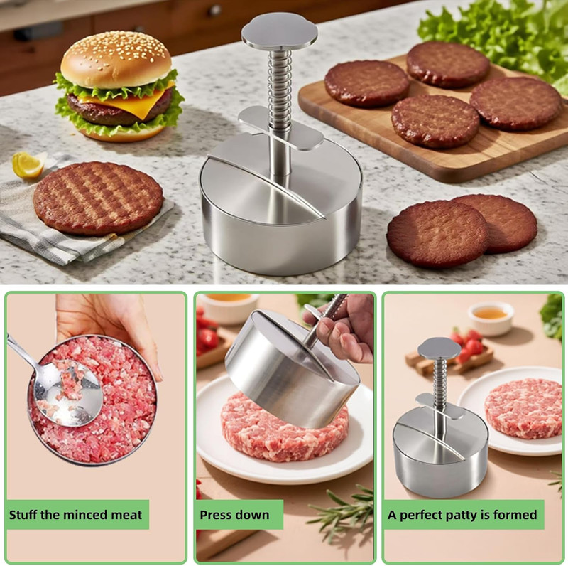304 Stainless Steel Burger Press, Heavy Duty Adjustable Hamburger Meat Press Mak gallery