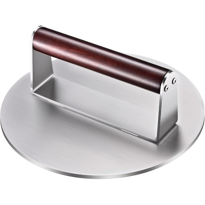 Heavy-Duty Stainless Steel Burger Press Non-Stick Grill Tool W/ Wooden Handle US gallery