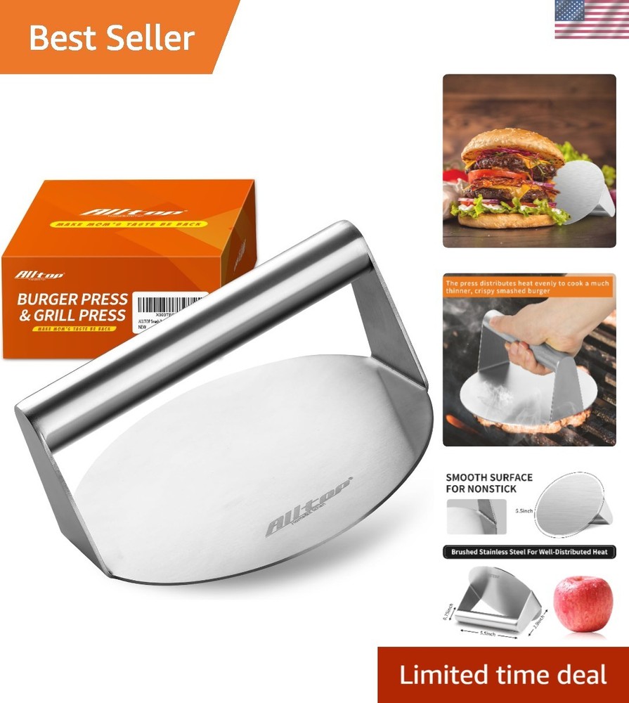 High-Quality Steel Burger Smasher - 5.5 Inch BBQ Tool for Efficient Cooking