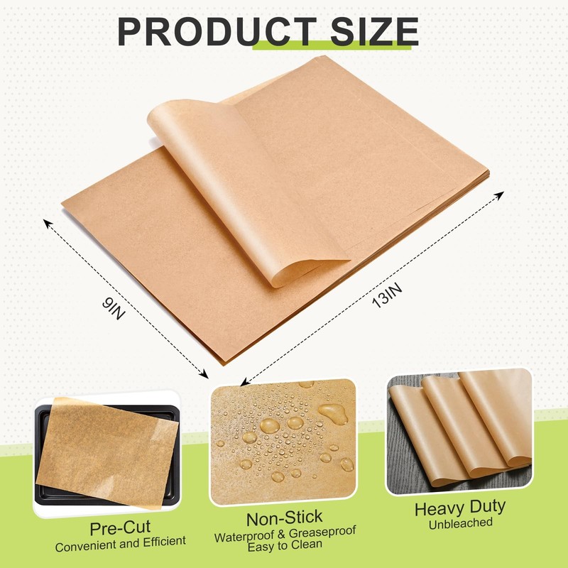 120 PCS Parchment Paper Sheets, 9 x 13 IN Unbleached, Precut 9×13, Unbleached gallery