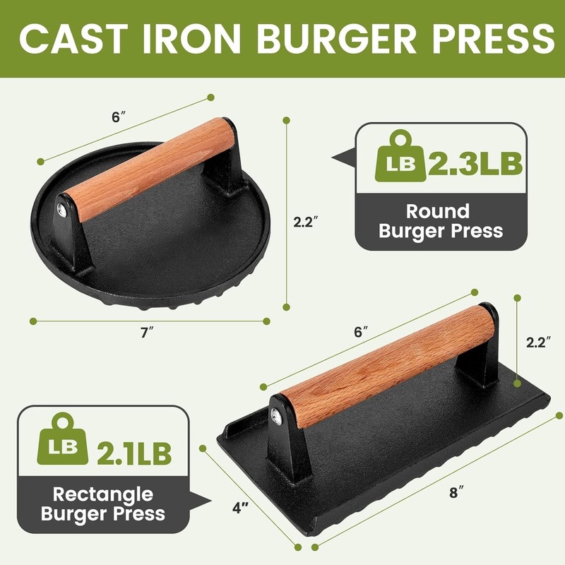 Blackstone Burger Press Set 7" Round Smash Burger Press & 8"x4" Rectangle Cast gallery
