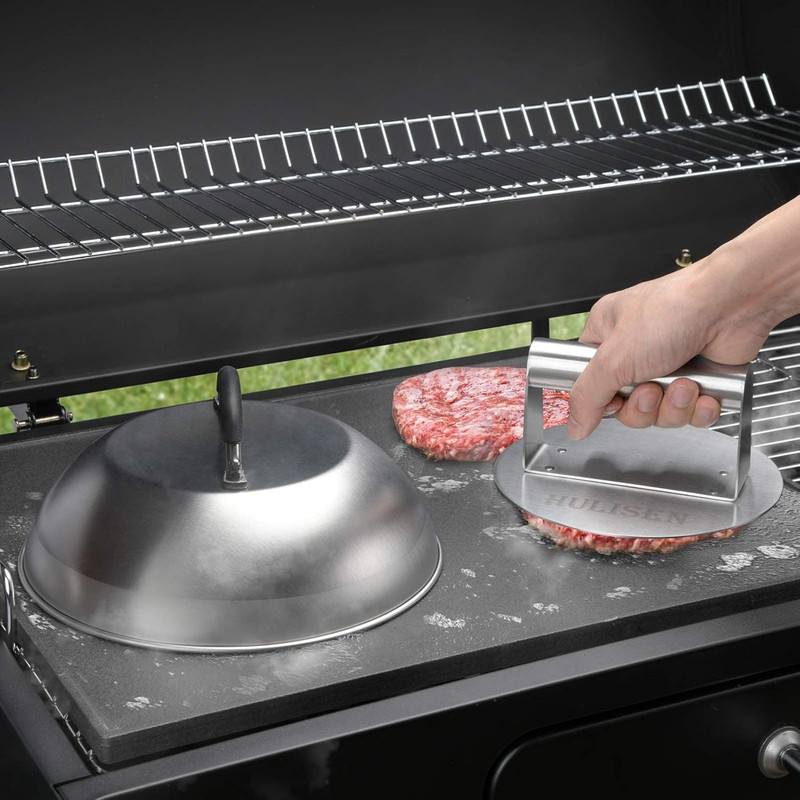 Cheese Melting Dome & Smashed Burger Press, 6.2" Grill Press with 9" Basting Cov gallery