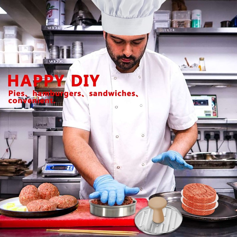 5" Stainless Steel Hamburger Press Patty Maker with 100 Pcs Wax Paper Sheets gallery