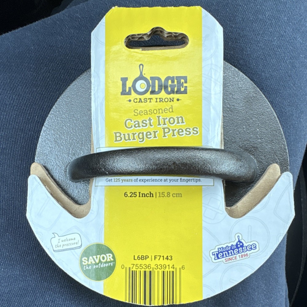 Lodge Cast Iron Seasoned Burger Press 6.25 Inch Black Easy to Clean L6BP