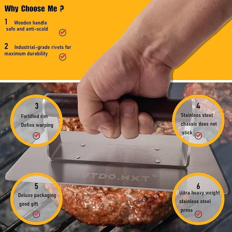 Heavy Duty Stainless Steel Bacon Press Grill Tool W/ Velvet Storage Bag New gallery
