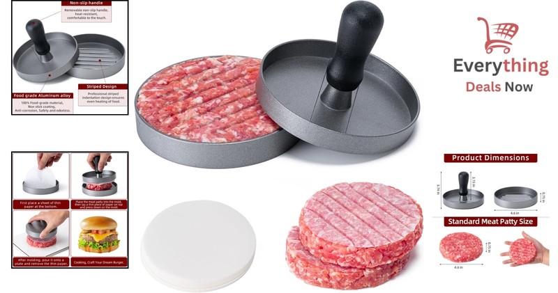 Non-Stick 4.6" Burger Press Patty Maker - Aluminum Hamburger Smasher 100 Papers gallery