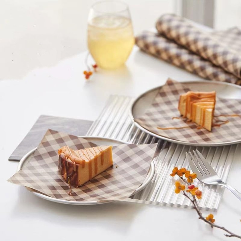 100Pcs Wax Paper Sheets for 7.1×7.1 in, Coffee-colored checkered in gallery