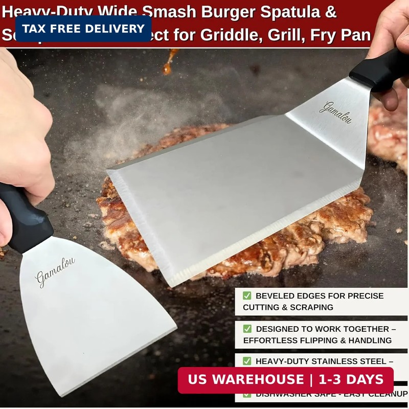 Gamalou® Smash Burger Press Kit: 7" Cast Iron Grill Press, 12" Melting Dome, 3-i gallery