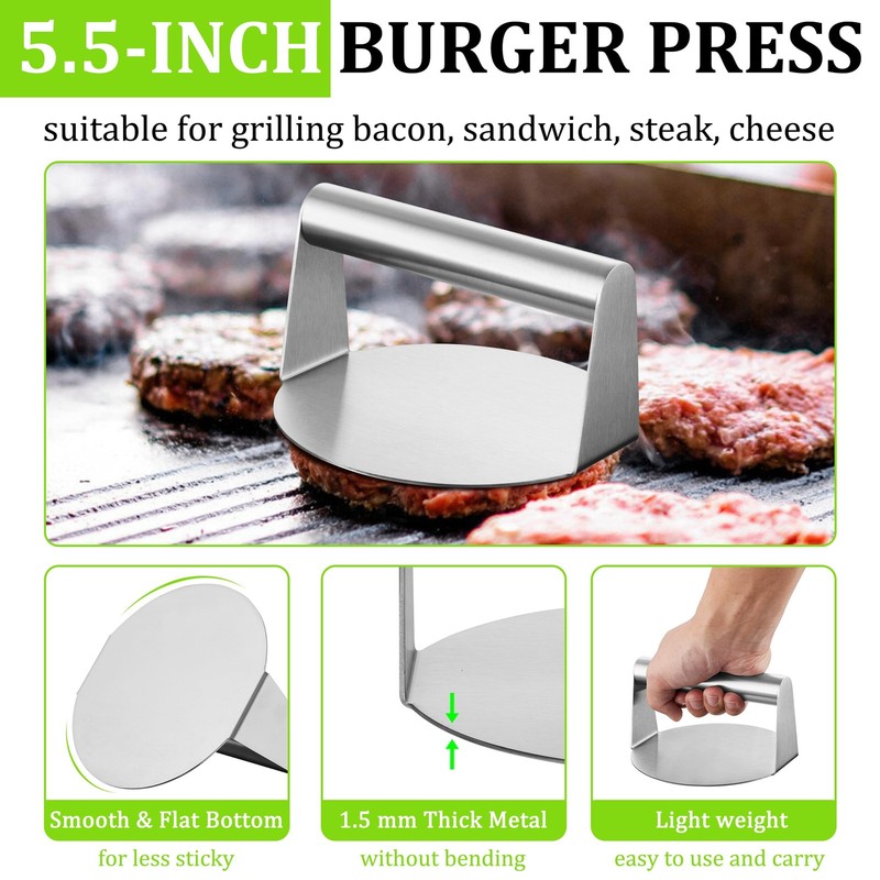Smash Burger Kit 5Pcs, 9" Basting Cover, Metal Spatula and Bacon Press for Gr... gallery