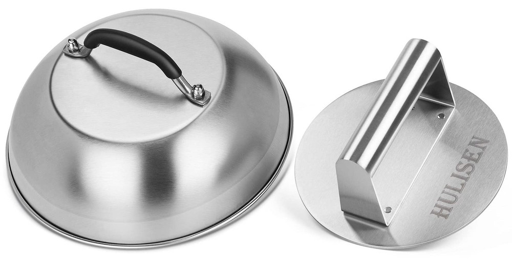 Stainless Steel Burger Press & Melting Dome 6.2'' Grill Press 9'' Basting Cover