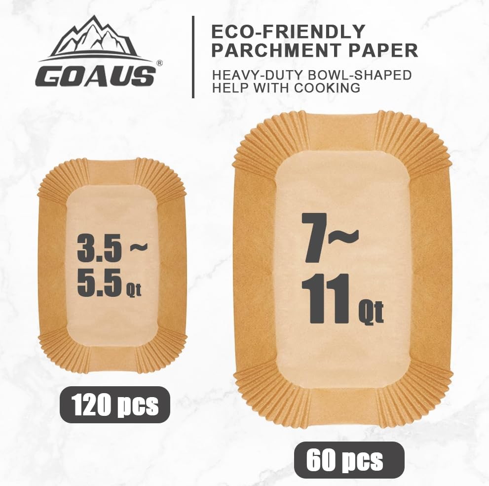 GOAUS Parchment Paper Liners 60+120 Pcs Combo for Air 12 x 8, unbleached gallery