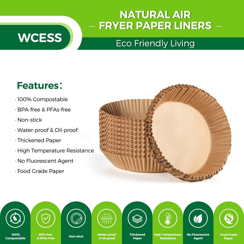 100Pcs Air Fryer Disposable Paper Liner With Pastry Brush, WCESS 7.9 inches gallery
