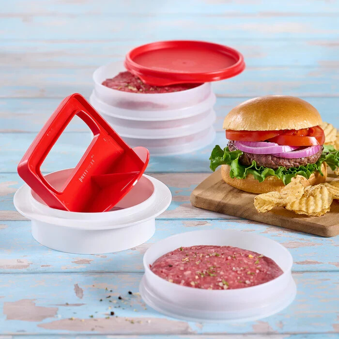 New Tupperware Large Burger Press Ring Seal 4 Freezer Safe Keepers Red & White gallery