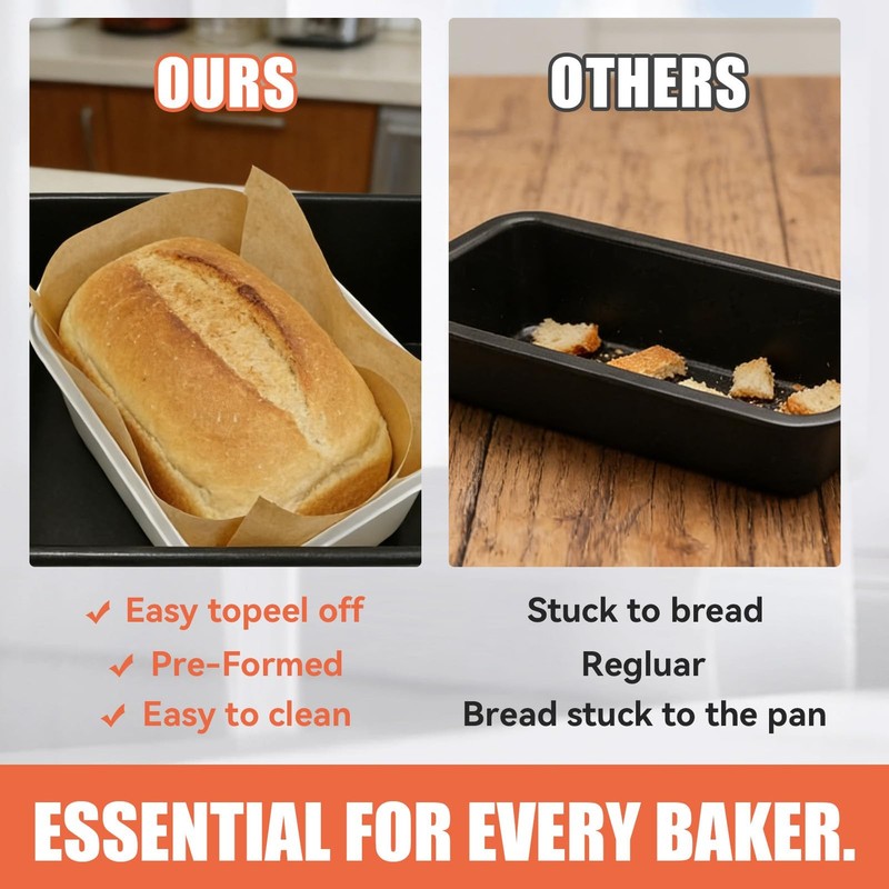 KAKUPPA 50 Pcs Loaf Pan Liners, 6.3x3.54x2.95in Pre Cut Parchment s, Brown gallery