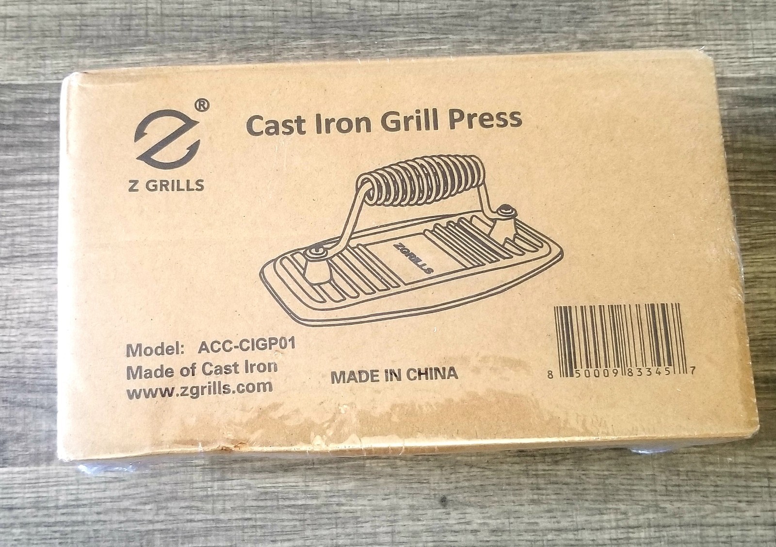 Z GRILLS Cast Iron Grill Press Heavy Duty Meat & Bacon Press Ribbed Base gallery
