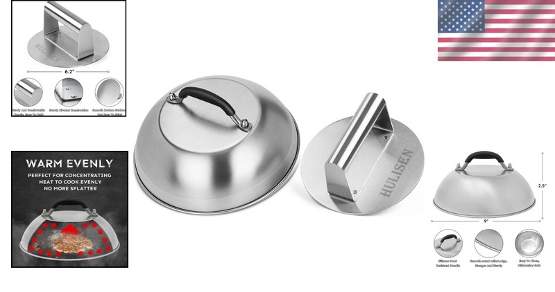Stainless Steel Cheese Melting Dome & Burger Press Combo gallery