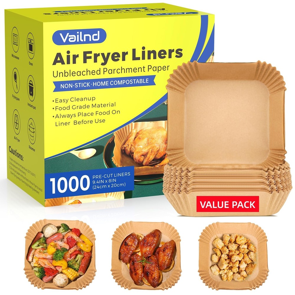 1000 Pcs Air Fryer Paper Liners Value Pack, 8" Square Square, Natural