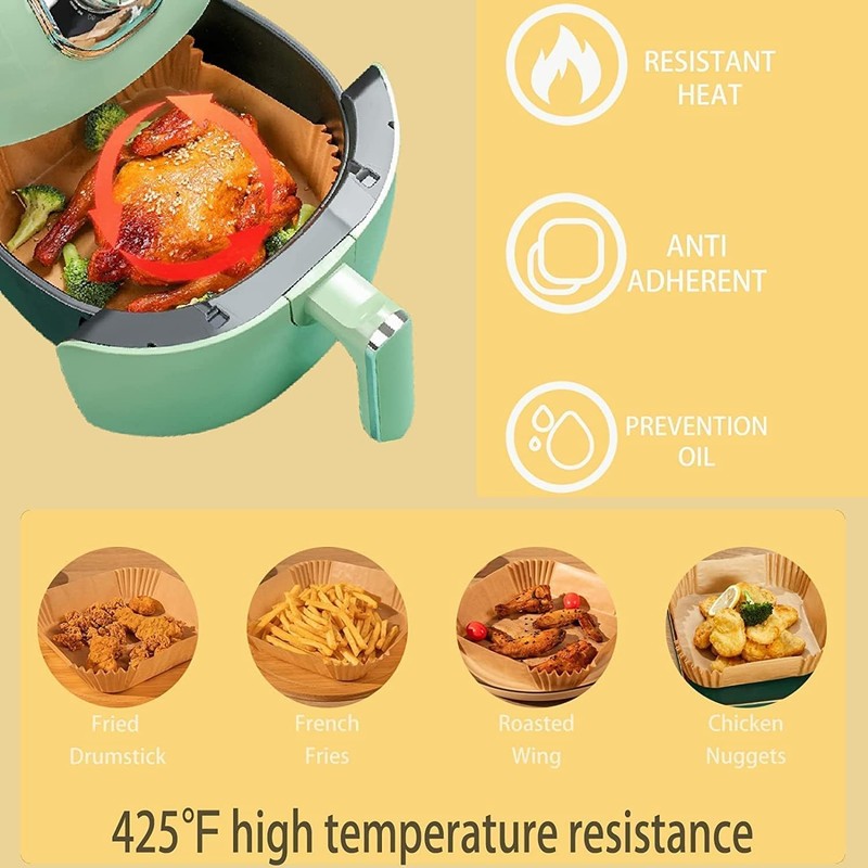Air Fryer Paper Liners, 125PCS Non-stick Disposable Square-8"-125Pcs, Square gallery