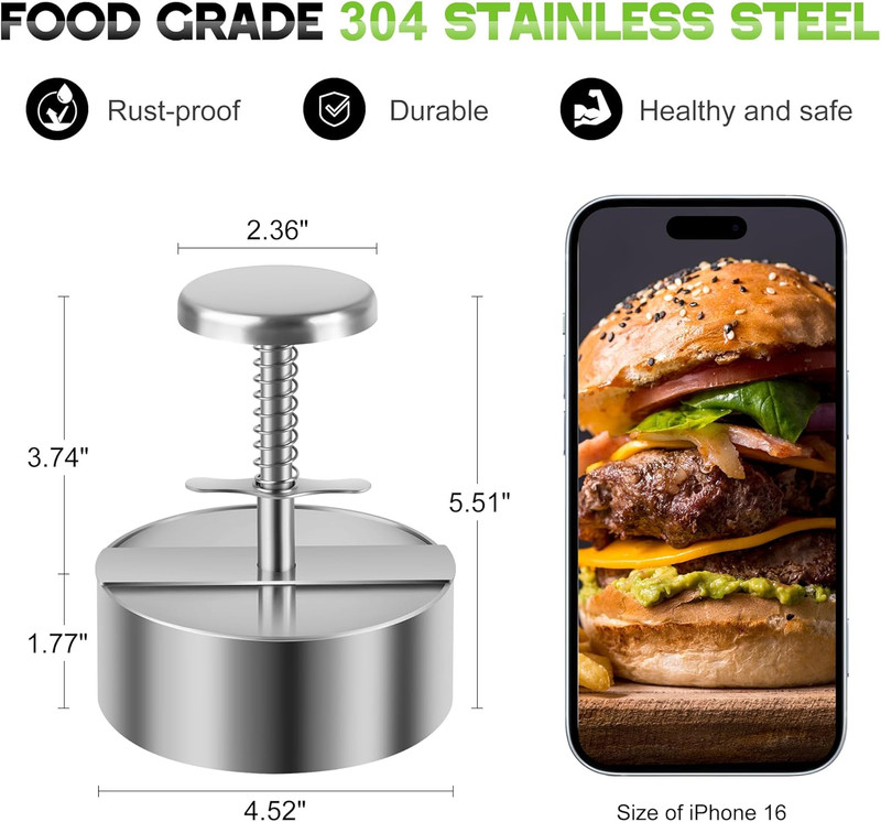 Burger Press, Adjustable Hamburger Prees Patty Maker 4.52" - Non-Stick Mold and gallery