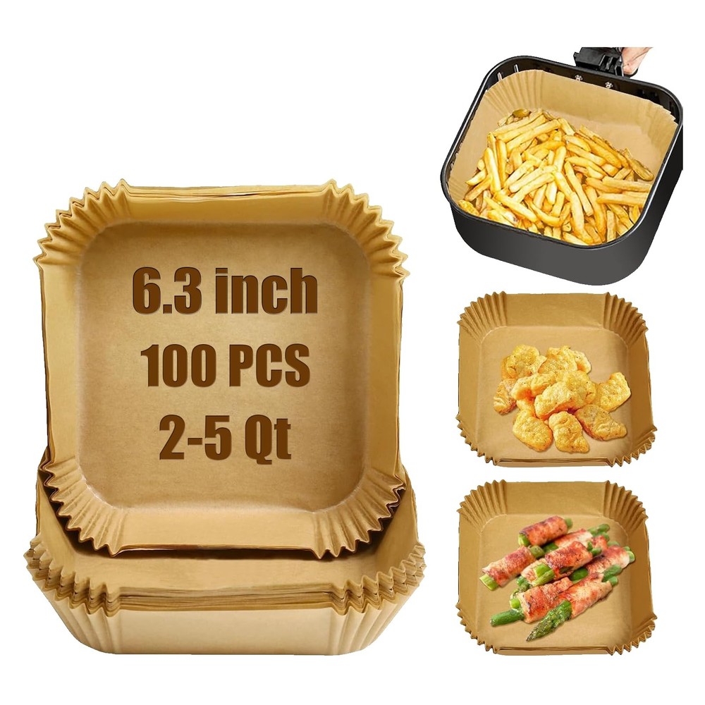 Mini Air Fryer Liners Disposable for Most 2-5 Qt Small 6.3*6.3in, Brown