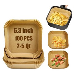 Mini Air Fryer Liners Disposable for Most 2-5 Qt Small 6.3*6.3in, Brown