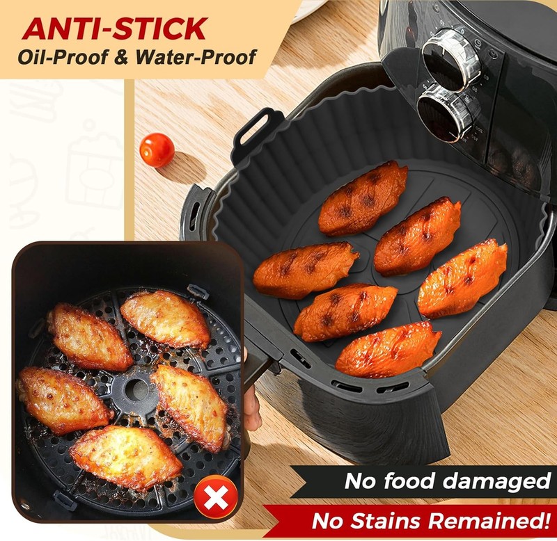 Beauty 3 Pack Air Fryer Liners - 8 Inch Silicone 3 Pack: Black+Grey+Brown gallery