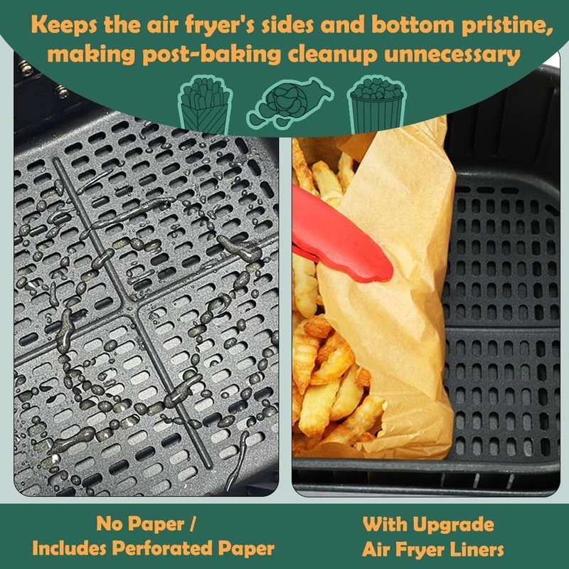 BYKITCHEN Air Fryer Sheets Liners for 9inch (5 to 8 QT)-100pcs-square, Black gallery