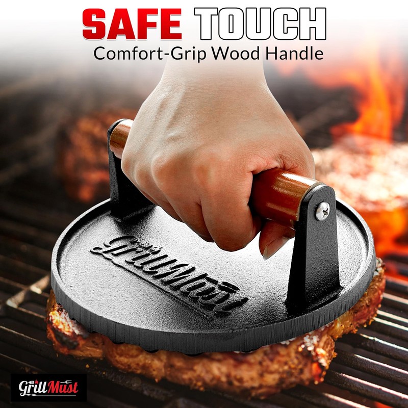 Grill Burger Press Premium Bacon Set: 7″ Meat Cast Iron for Perfectly Griddle gallery