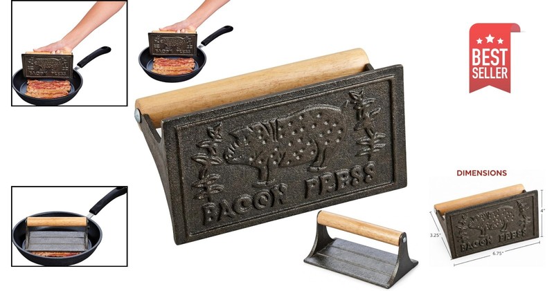 Heavyweight Cast Iron Bacon Press with Wooden Handle for Perfectly Crispy Bacon gallery