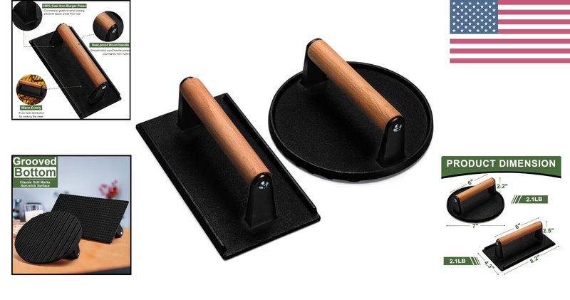 Professional Heavy-Duty Burger Press - 7" Round, Nonstick with Wood Handle gallery