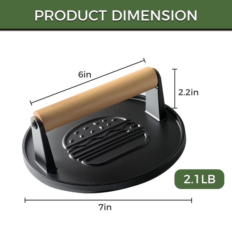 7 Inch Smash Burger Press Cast Iron Griddle Flat Top Grill Press for Bacon Meat gallery
