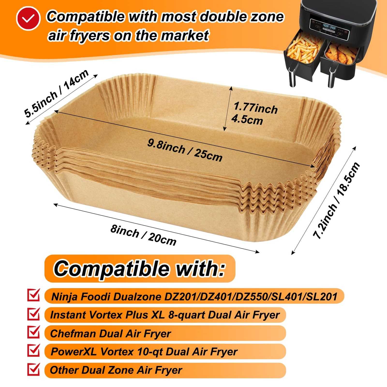 BYKITCHEN Air Fryer Rectangle dual liners-100pcs (6 to 10QT), unbleached gallery