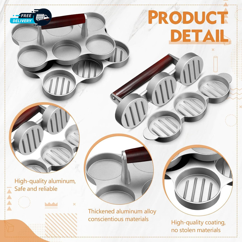 2 Pack Mini Burger Press Patty Maker 6 Slot3 Slot Meat Sausage Mold Small Burger gallery