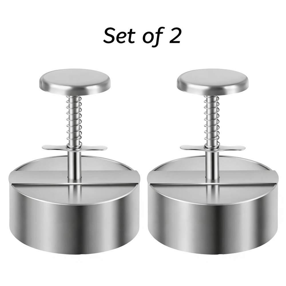 2 Pack Stainless Steel Burger Press 4.5" Patty Maker Easy Release BBQ Tool