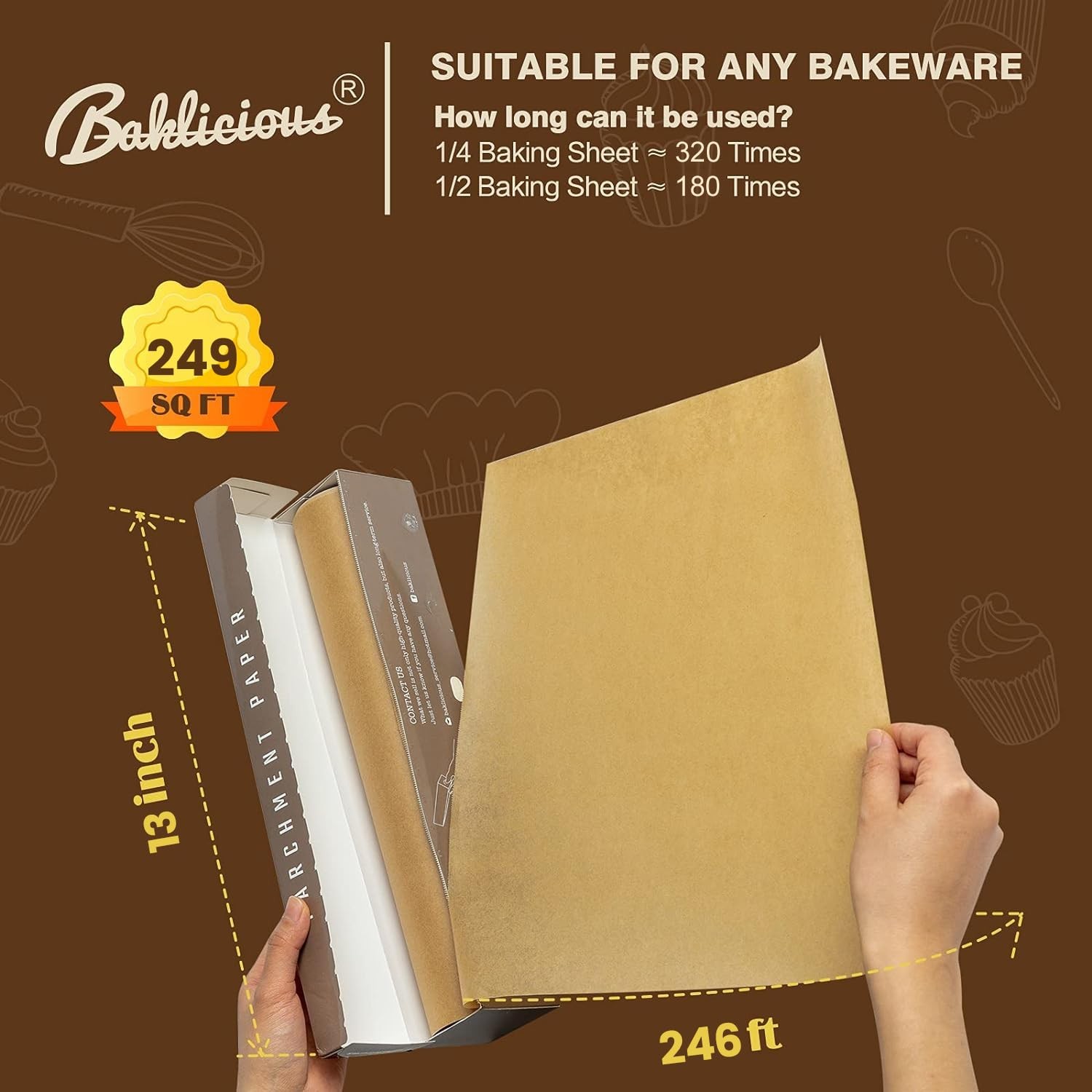 Unbleached Parchment Paper Roll for Baking, 13 in x 242 13inch-roll, Brown gallery