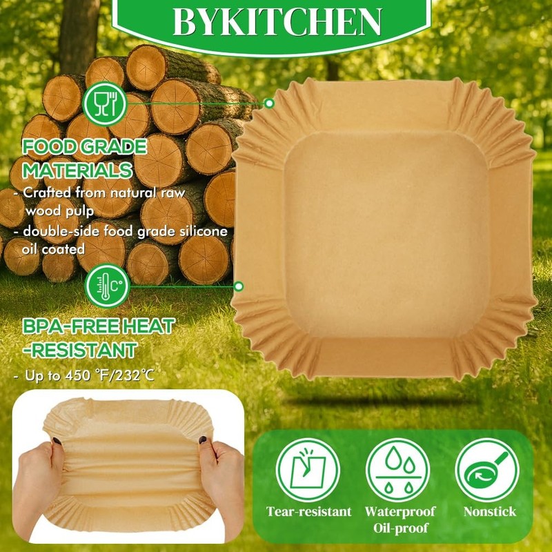 BYKITCHEN 300PCS Disposable Air Fryer Paper 8 inch for 5-8 QT-300PCS, Nature gallery