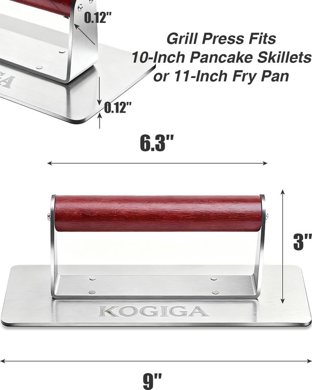 Ultimate Rectangle Griddle Press 1.92LB - 9x4.2 Inch Smash Burger & Bacon Press, gallery