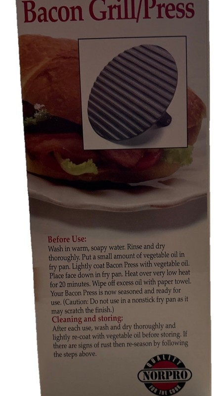 Norpro Cast Iron Grill Press Heavy Duty Bacon Burger Meat Press with Wood Handle gallery