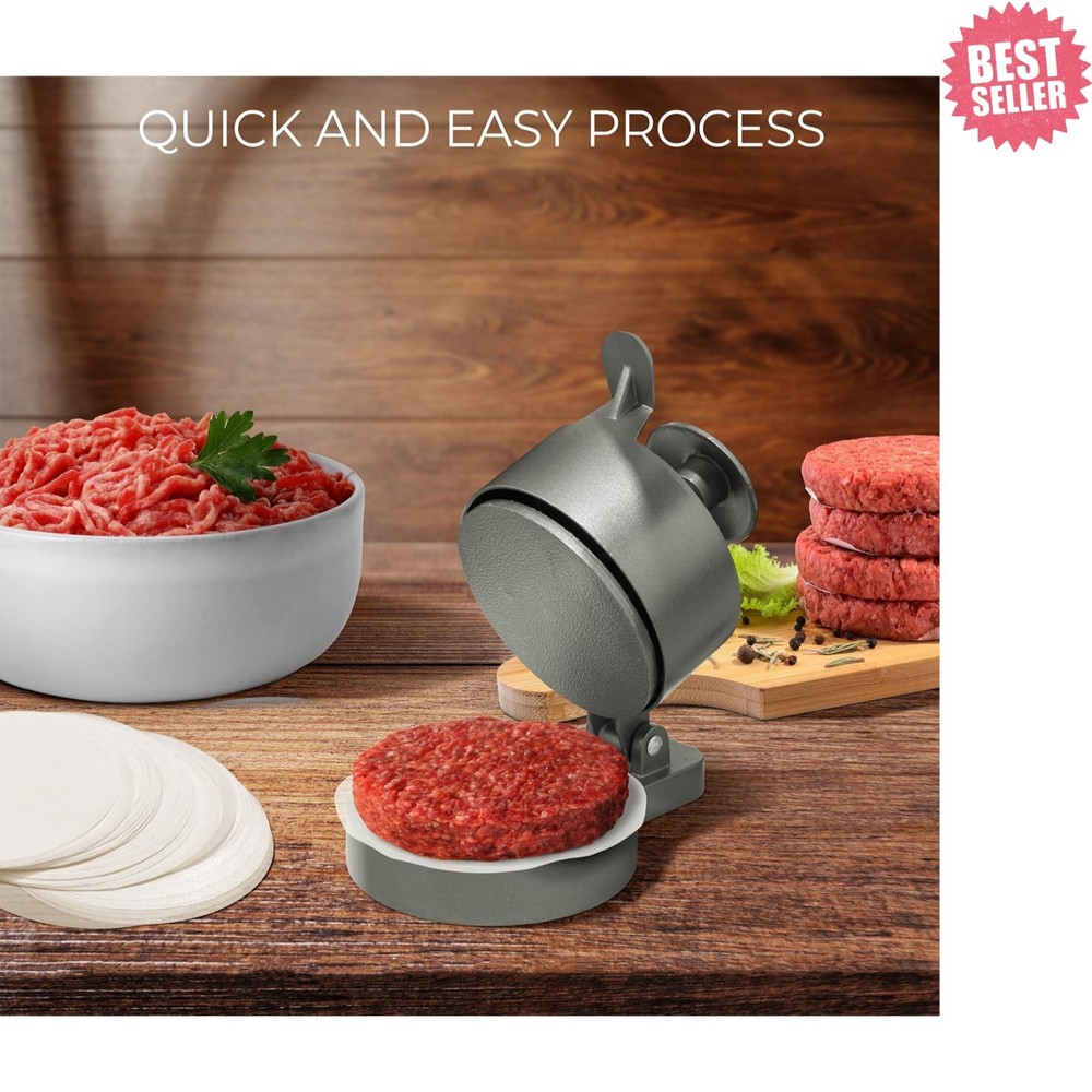 Burger Press Patty Maker Adjustable Thickness 1/4 Lb to 3/4 Lb with Ejector